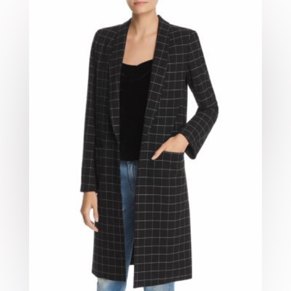 Alice + Olivia Black Checkered Plaid long coat